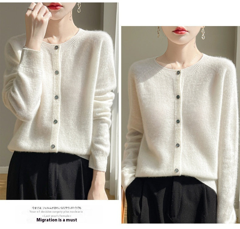 Round Neck Sweater Women's Simple All-match Cashmere Knitted Cardigan