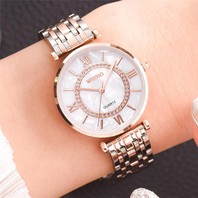 Ladies Diamond Steel Band Simple Quartz Watch