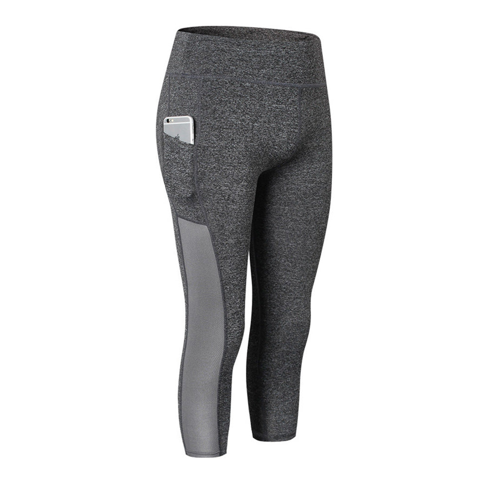 Women's Yoga Pants Side Pockets Tight Fitness Cropped Pants Running Stretch Quick-drying Breathable Sports Pants