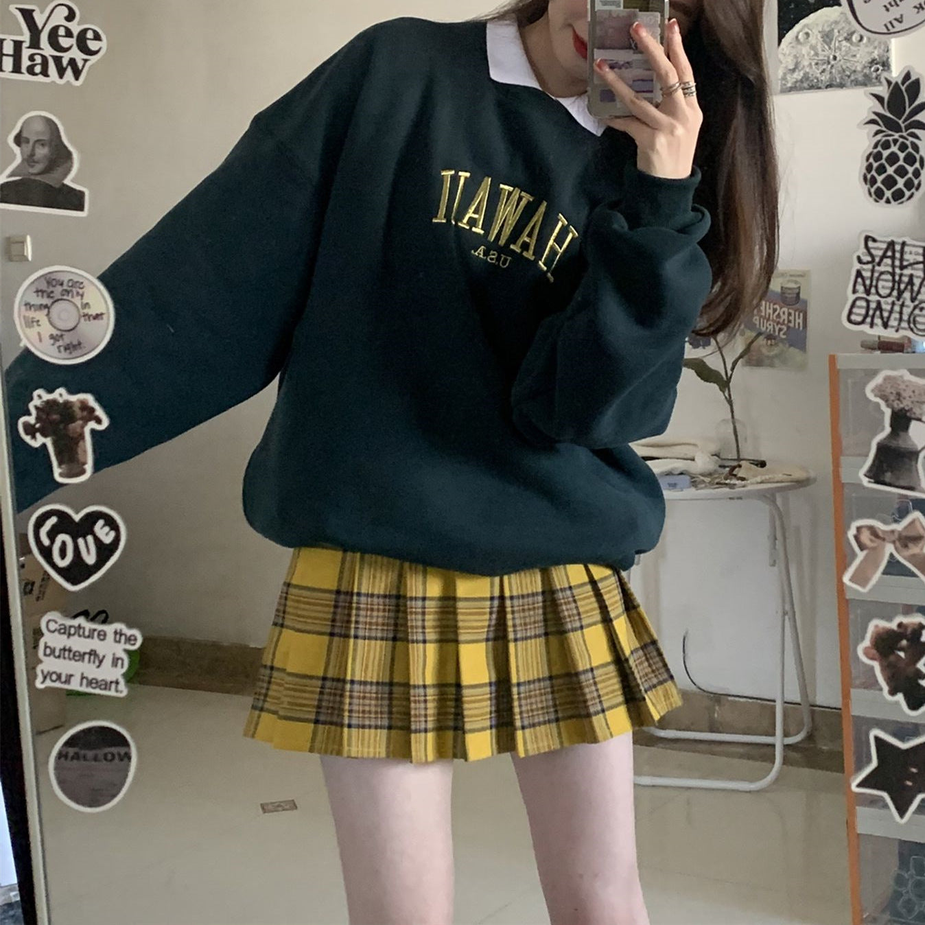 Yellow Plaid Short Skirt Plus Size Slim Skirt