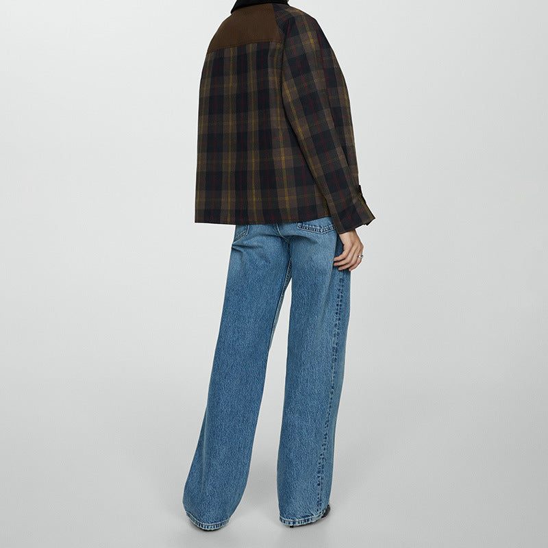 Autumn And Winter Plaid Fur Collar Cotton-padded Coat