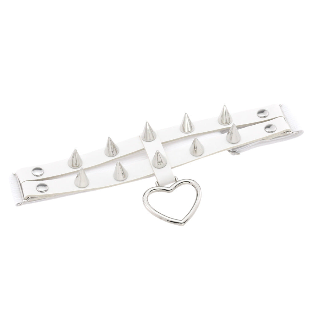 Double Row Spike Rivet Peach Heart Pendant Leg Ring