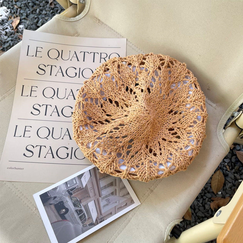 Hollowed Out Hook Flower Beret Lady Breathable Dome Braid