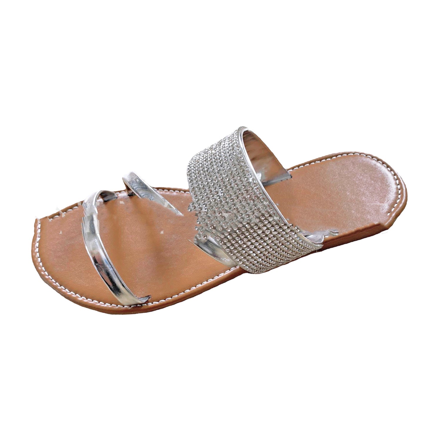 Moderigtige flade slippers med diamantdetaljer