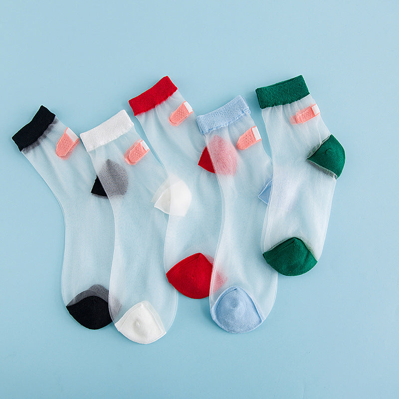 Japanese personality creative heel band-aid fun cotton socks stitching glass socks