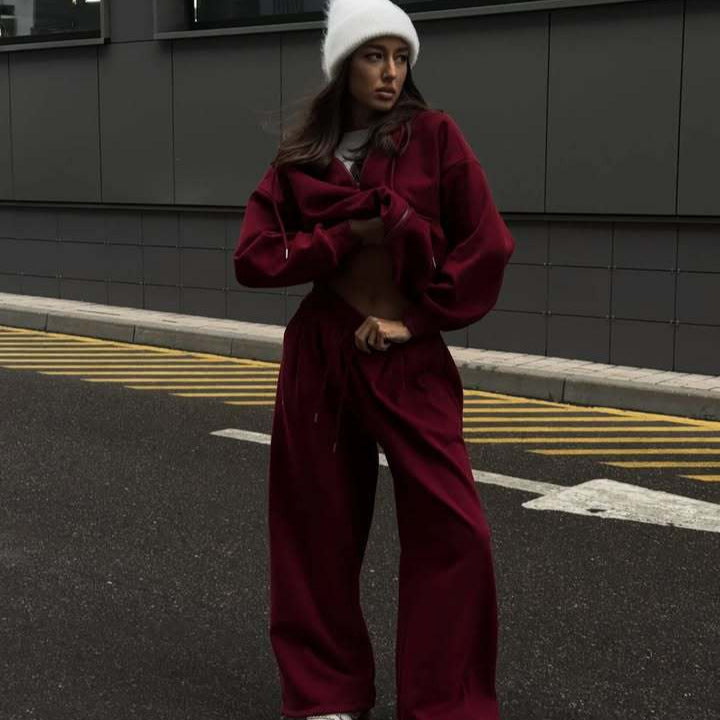 Casual Long-Sleeve Hooded Sweater And Pants Two-Piece Set For Sports