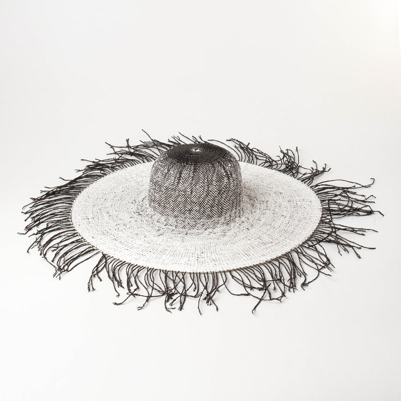 Outdoor Sunscreen Fur Brim Round Top Large Brim Straw Hat