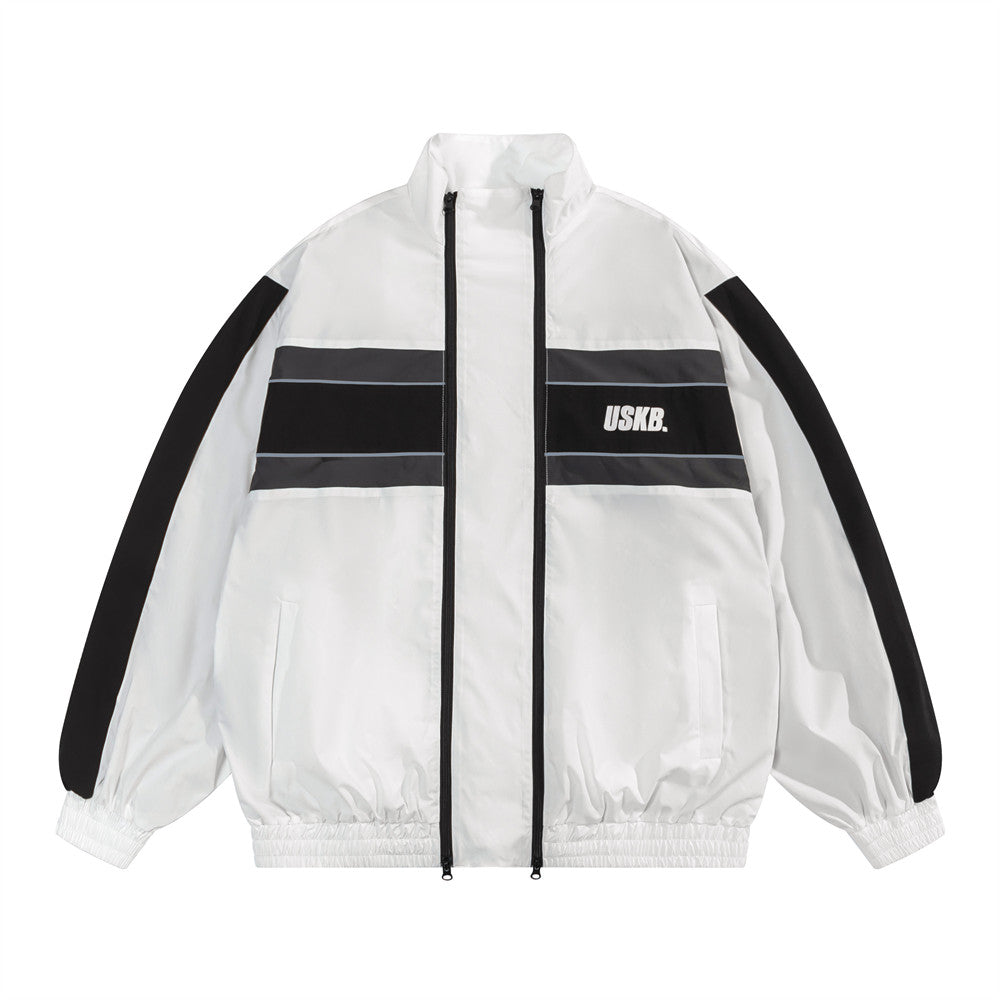 Men Fashion Brands European And American Color Contrast Patchwork Letter Printing Shell Jacket