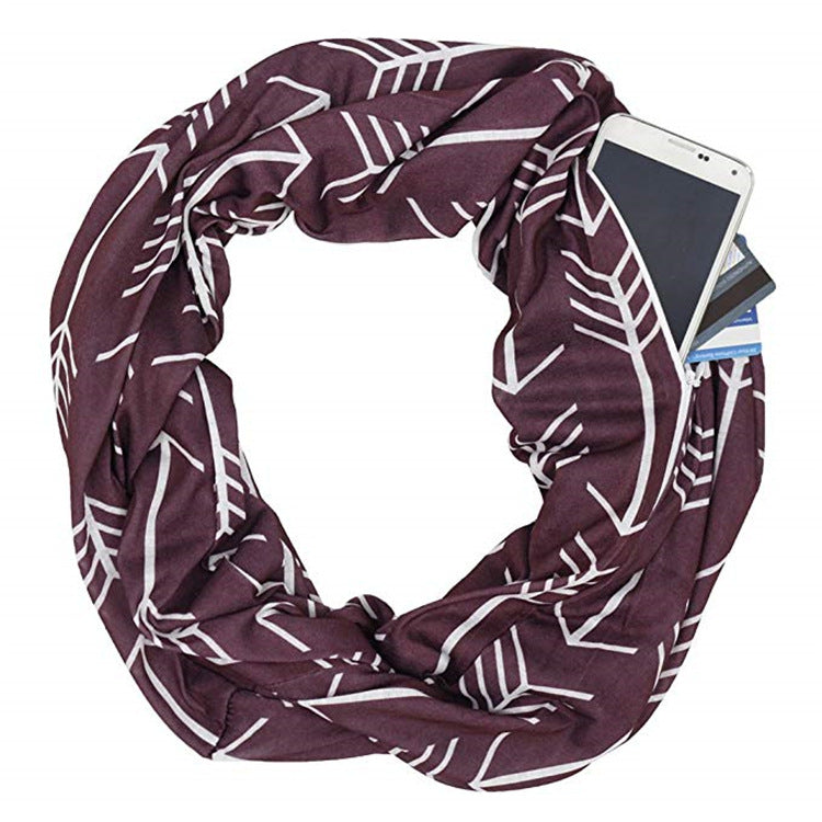 Printed Dark Grey Fish Bone Pocket Scarf