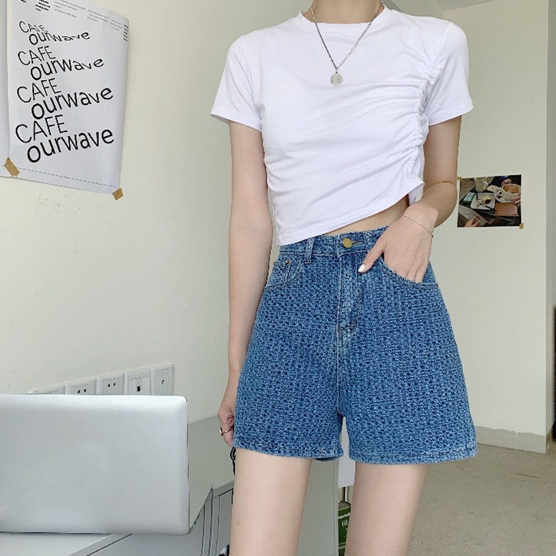 Wide Leg High Waist Woven Denim Shorts