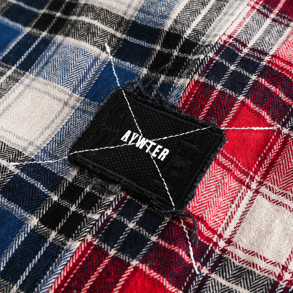 Fashion Color Contrast Stitching Plaid Shirt For Men