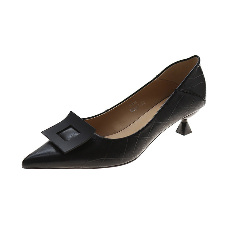 Solid Color Black Female Low-heeled Daily Low-cut Pointed Toe