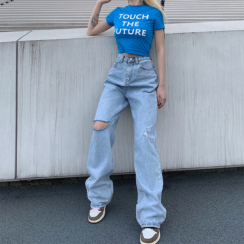 Hong Kong-stil vintage jeans med huller på knæene