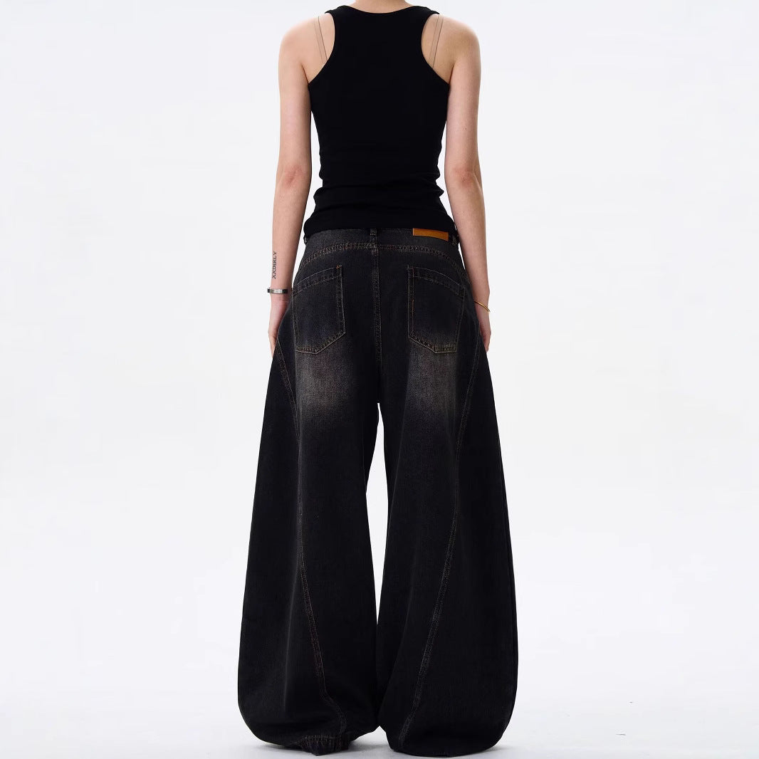 Retro Kat Skæg Machete Jeans Løse Lige Ben Vide Ben til Kvinder