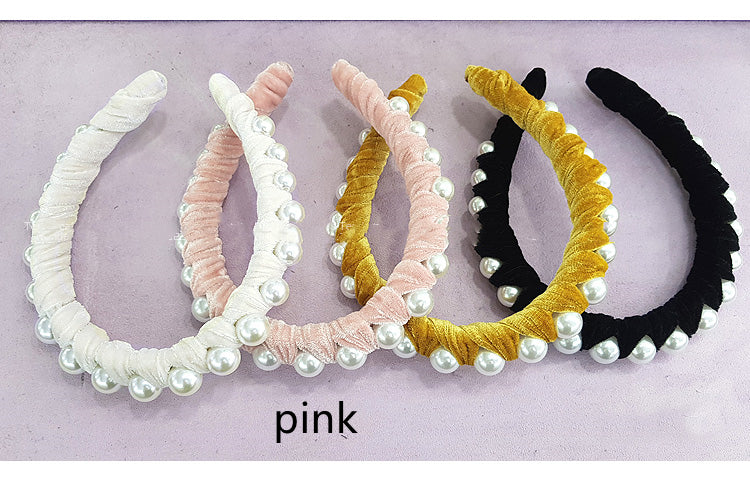 Pearl Embellished Velvet Wrap Crown Headband