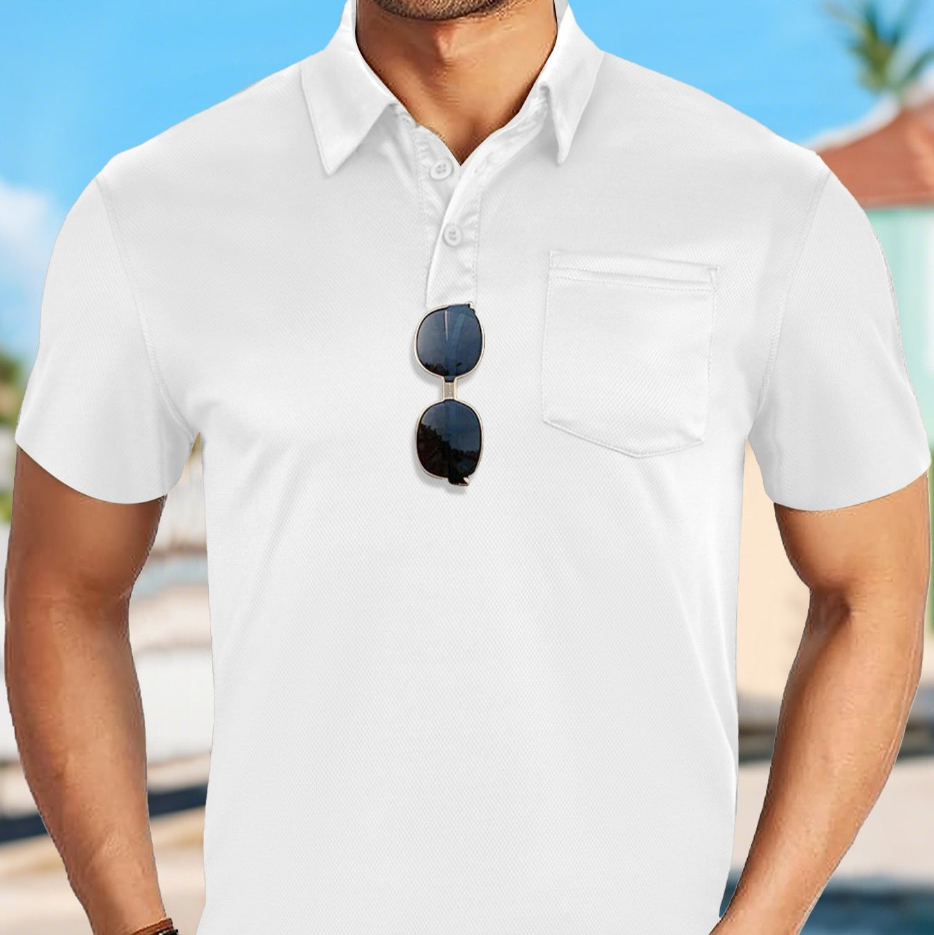 Men's Sporty Casual Breathable Mesh Button-down Collar Solid Color Shirt