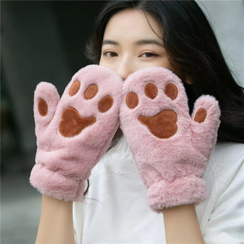 Plush Thickened Warm Plush Gloves Finger Cute Simple White Gloves