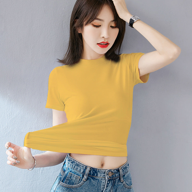 Kvinders sommer Slim Fit efterår Koreansk stil kortærmet bomuld
