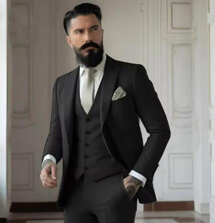 Men's Slim Fit Solid Color Business Suit Set