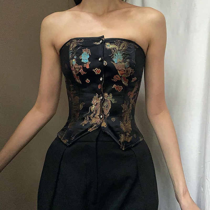 Europe And The United States New Retro Jacquard Bodice Tube Top