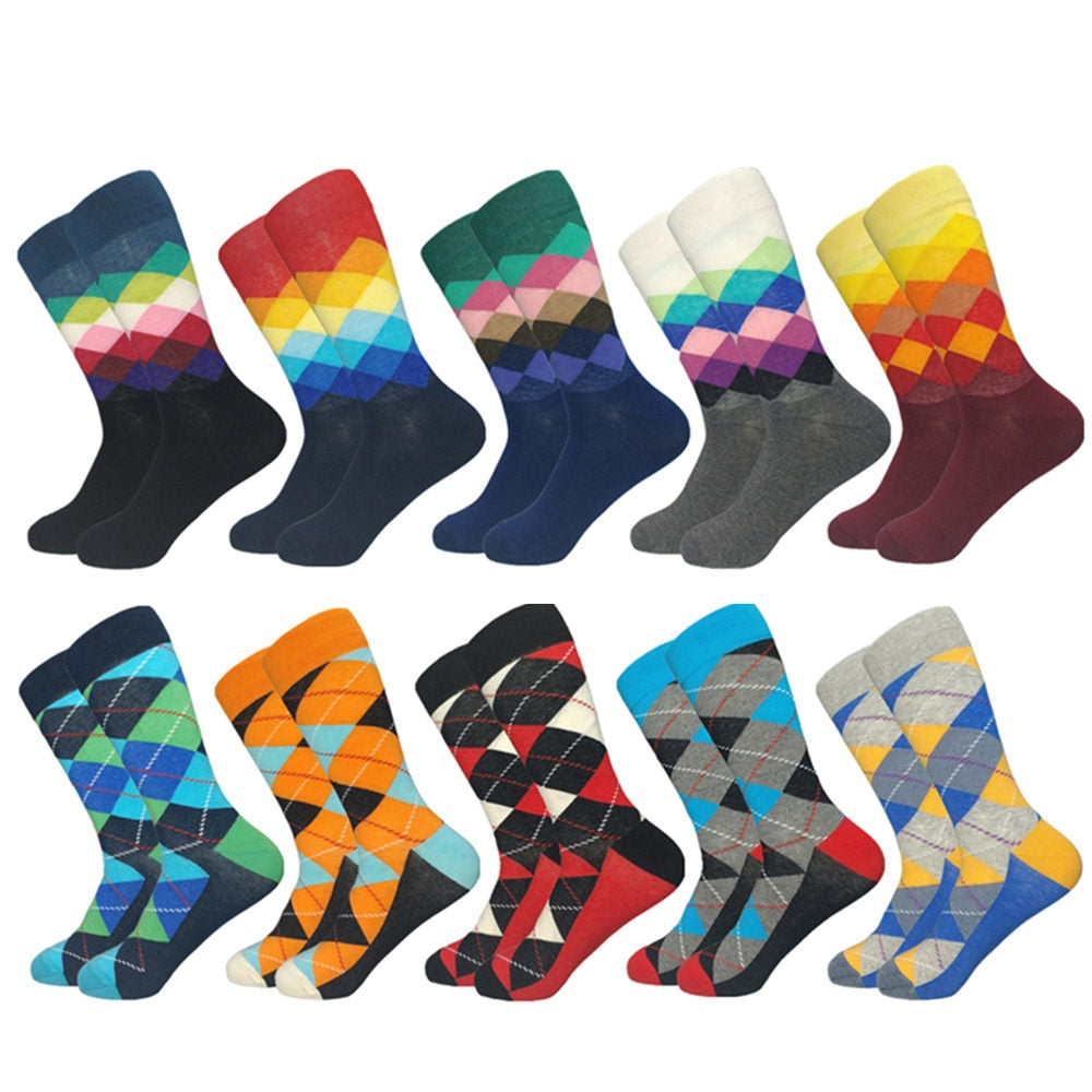 Men's Dashed Rhombus Plaid Tube Socks