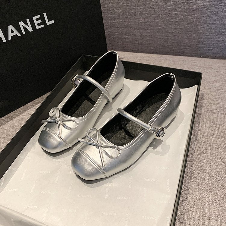Women's French Style Bow Embellished Shallow Cut Hidden Wedge Heel Single Shoes, 2026 New Collection, Gentle Evening Style Fashion Dress Shoes With One-Strap Buckle