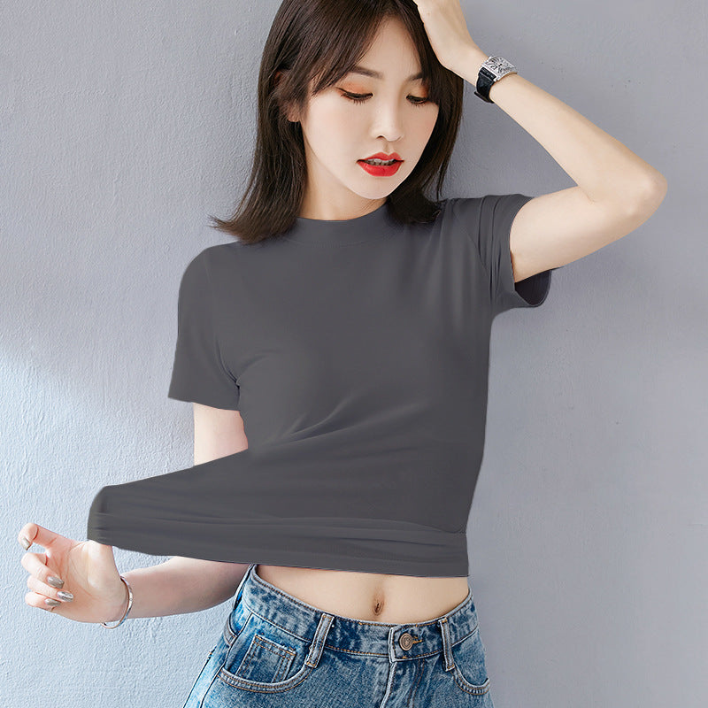Kvinders sommer Slim Fit efterår Koreansk stil kortærmet bomuld