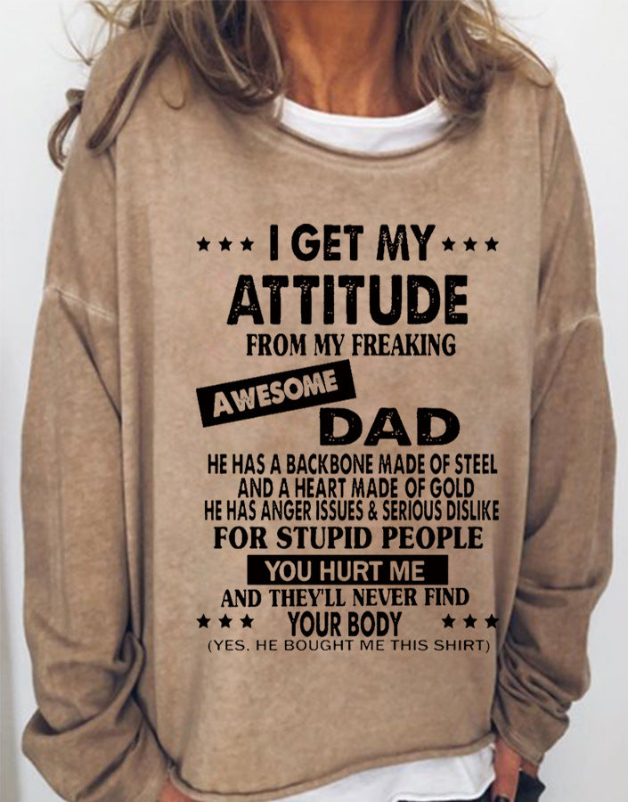Black Cat English Round Neck Long-sleeved Pullover Top