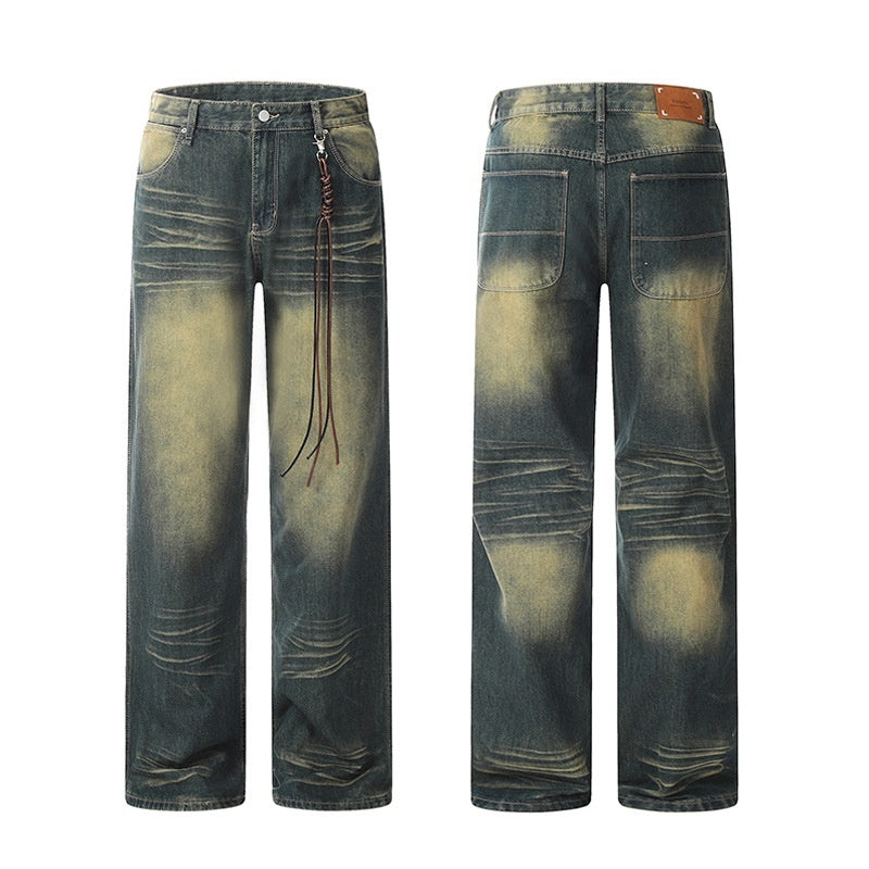 Amerikansk-inspireret Retro Micro-pull Design Jeans Herre Mode Mærke Straight-leg Bukser Dame