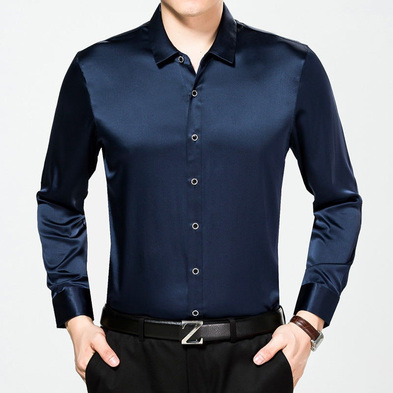 Pure color silk high-end shirt