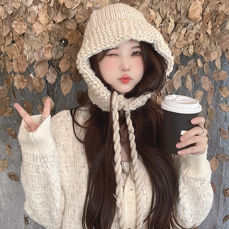 Knitted Wool Lace-up Earmuffs Hat