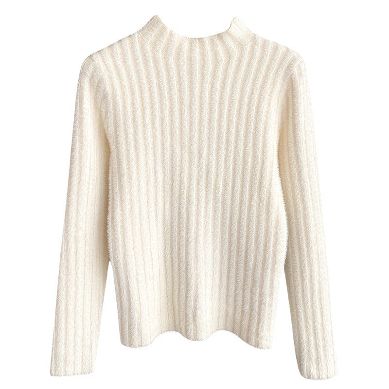 High-grade Fleece-lined Half-high Collar Knitted Bottoming Shirt Inner Wear Sweater