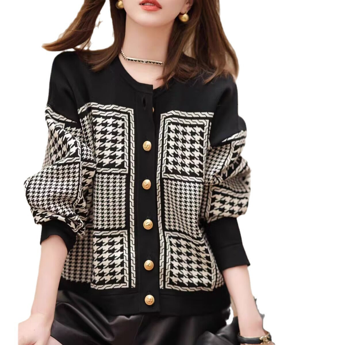 Plus Size Retro Houndstooth Knitwear For Women