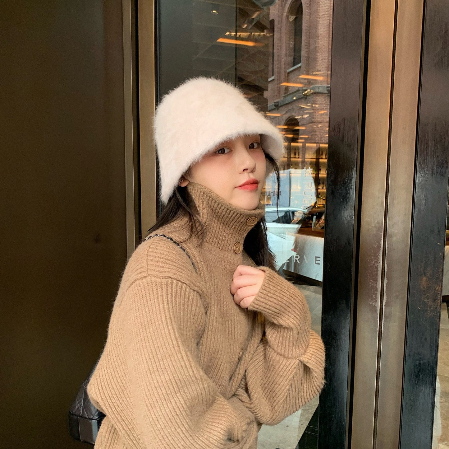 Japanese-style Retro All-match Face-covering Rabbit Fur Bucket Hat
