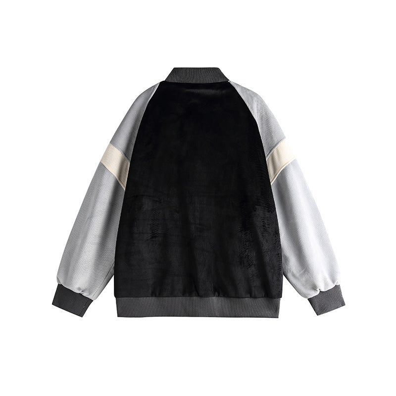 Couple Color Contrast Patchwork Loose Baseball Uniform Jacket Coat