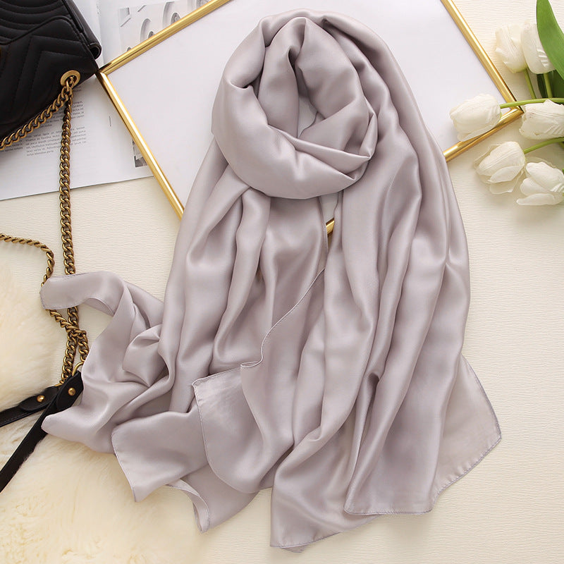 Korean style solid color ladies satin scarf