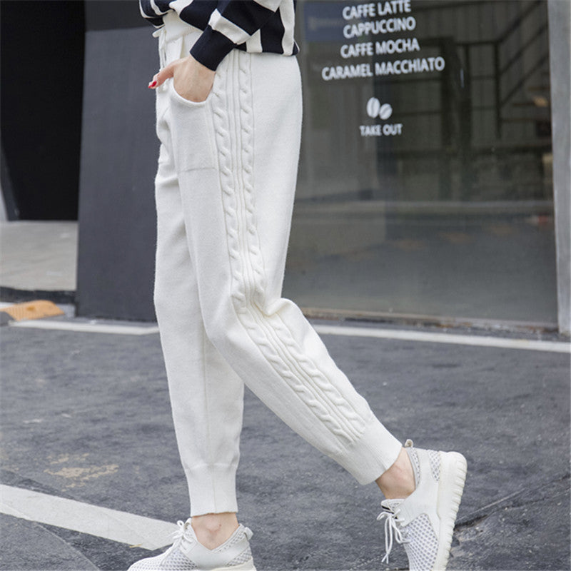 Knitted Harem Pants Fashion Solid Color Hemp Lace Thickening