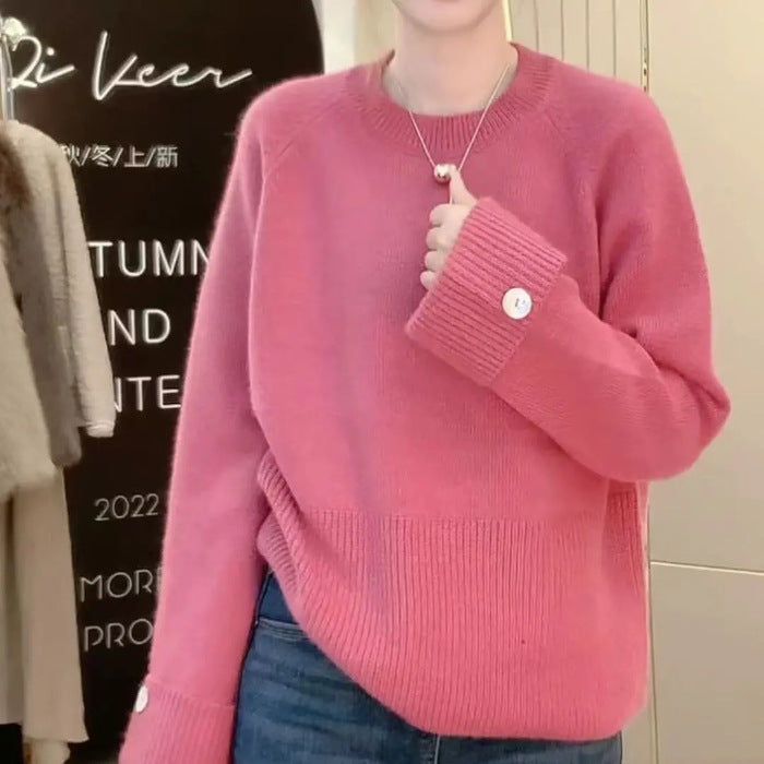 Round Neck Sweater Thickened Base Knitwear Loose Top