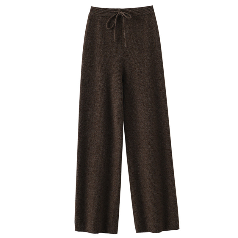 Womens HighWaisted Drapey Wool StraightLeg RelaxedCut Casual Pants