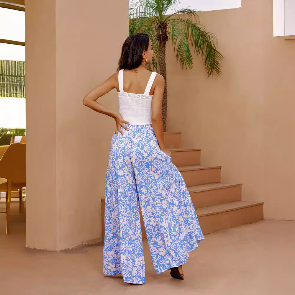 Loose Lace-up Waist Wide-leg Pants For Women