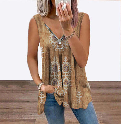 Women's Geometric Vest Abstract Print V-Neck Casual Top
