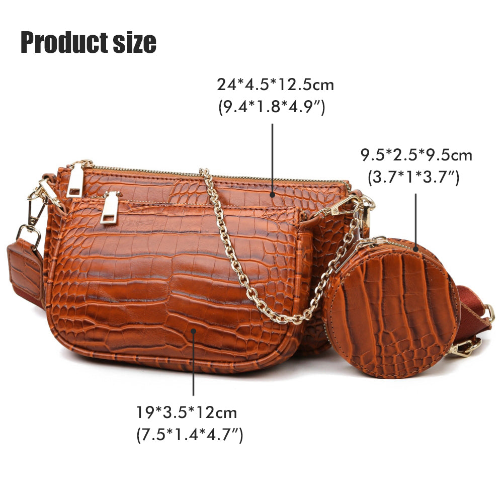 PU Leather Picture-mother Three-piece Crossbody Bag