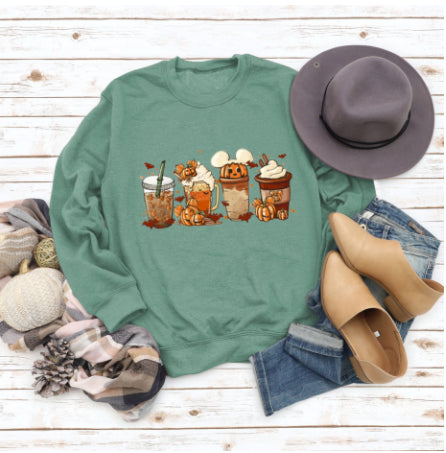 Christmas Latte European American Fashion Floral Print Round Neck Sweater