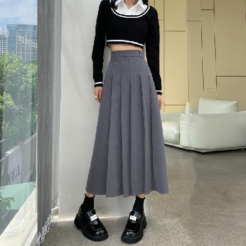Women's Mid-length High-waisted Pleated Skirt