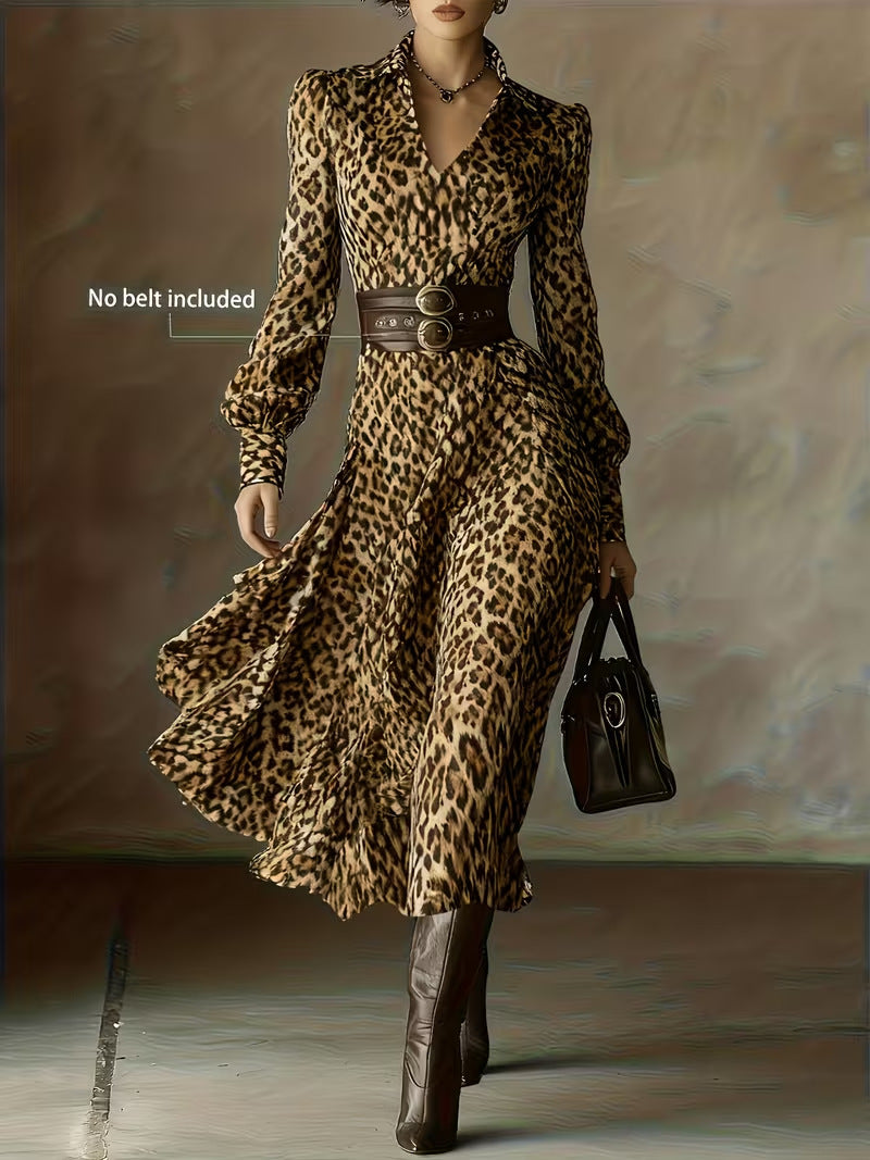 V-neck Printed Long-sleeve Tie-waist Dress