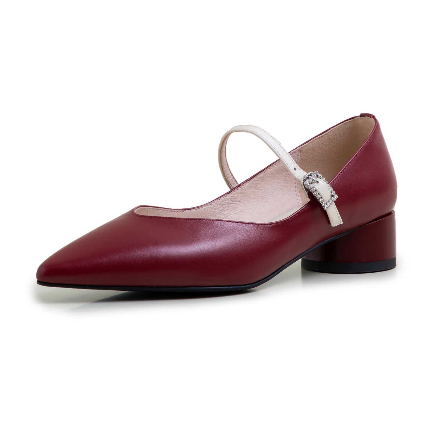 Single Buckle Red Thick Heel Low Heel Mary Jane