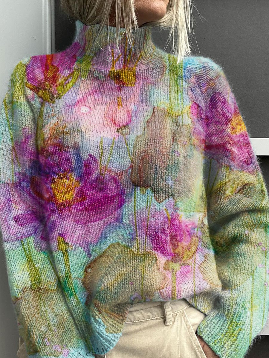 Dame enkel printet afslappet frakke cardigan sweater