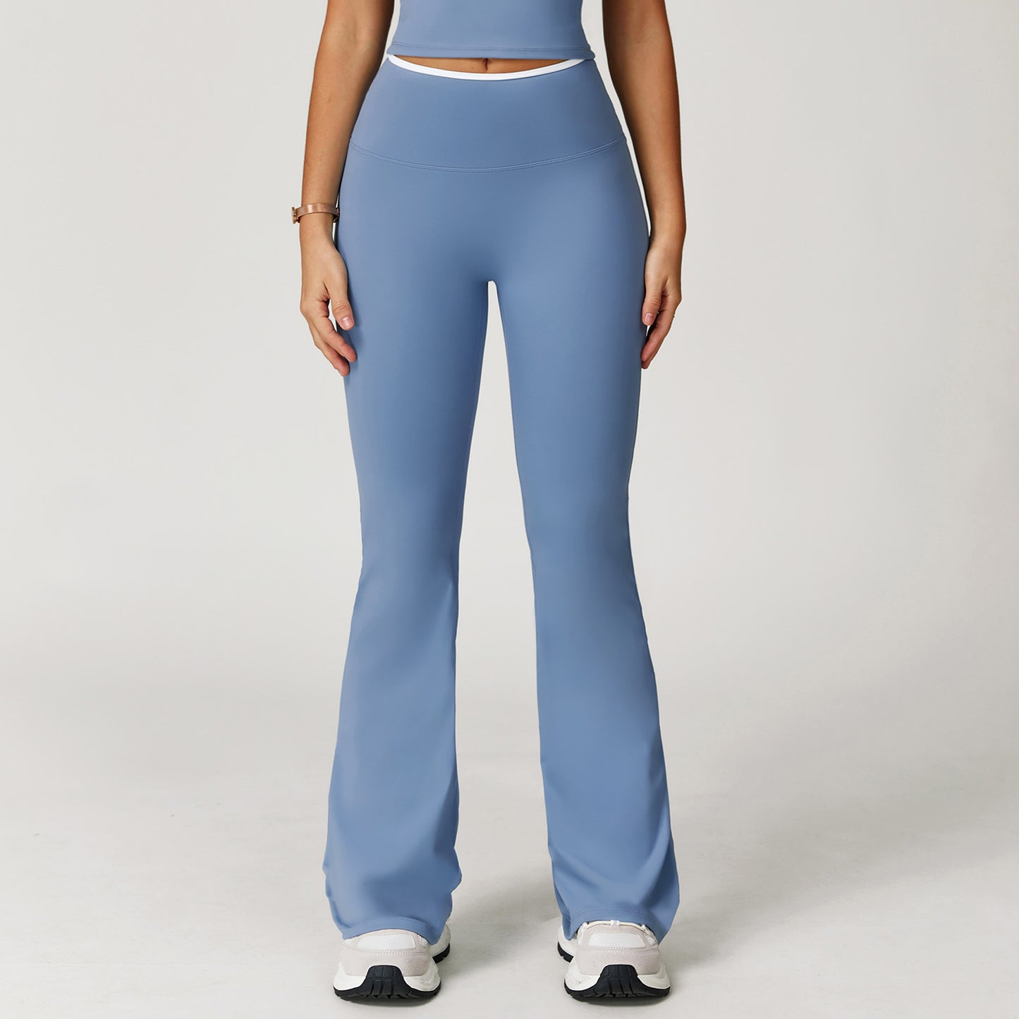 Contrast-color High-waist Flared Athletic Pants For Women