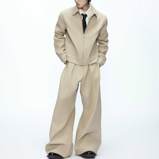 Short Coat And Chic Sequin Wide-leg Pants Set