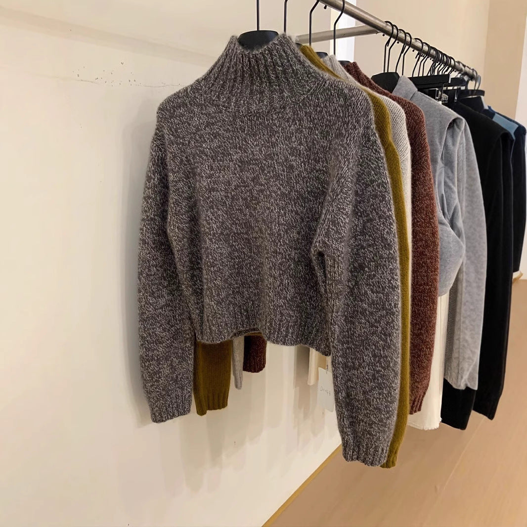 French Loose High Collar Short Section Cashmere Sweater Women